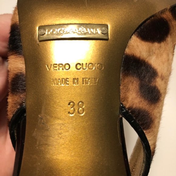 Dolce & Gabbana Sz 38 Vintage Vero Cuoio Leopard Pointed Toe 3” Slingback Pumps - Picture 14 of 16